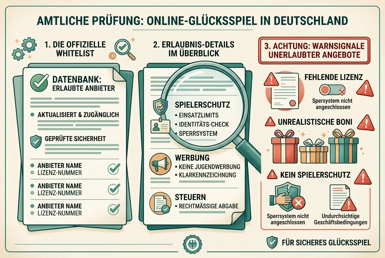 Checkliste zur amtlichen Prüfung von Glücksspielangeboten über Whitelist und Erlaubnisangaben